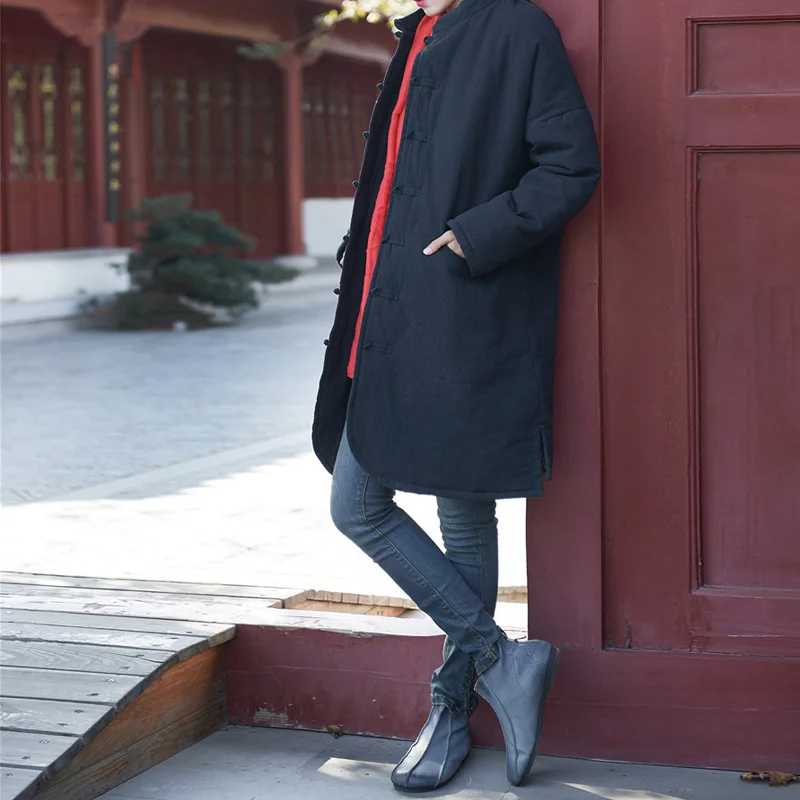 Johnature зимняя женская винтажная парка со стоячими пуговицами и карманами, новинка, короткое плотное теплое свободное Женское пальто с длинным рукавом
