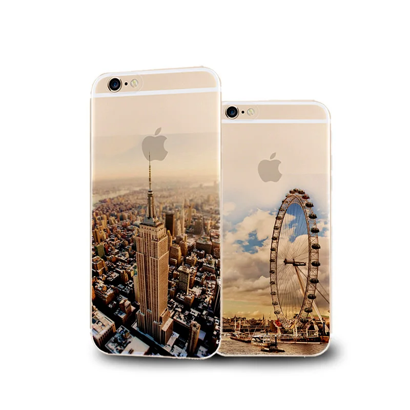 Newest Fashion 4.7 inch Ultra Thin Soft Silicone TPU Beautiful Mountain City Tower Ocean Scenery Phone Case for iPhone 6s 6 Case