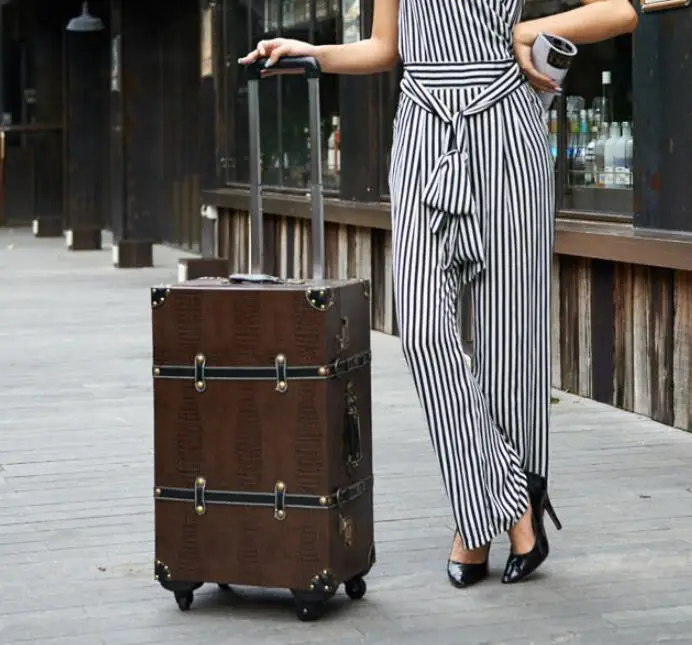 CARRYLOVE 2" 24" 2" дюймов с узором «крокодиловая кожа», винтажный чемодан на колесиках, кожаная сумка для женщин - Цвет: only luggage