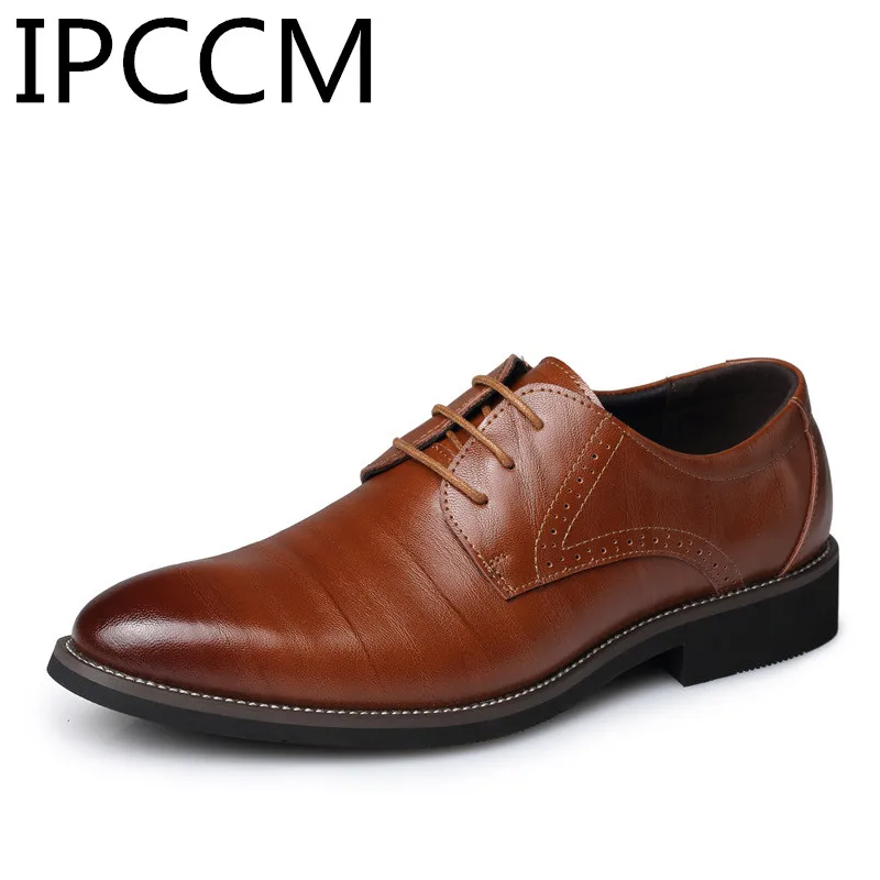 

2019 Spring Leather Fashion Trend Pointed Breathable Business Large Size Front Straps Men's Shoes Soft And Comfortable