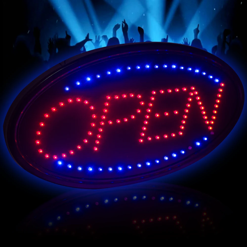 

New 25*48cm High Visible LED Light Flash Motion LED Neon Open Sign Light Oval Shape 110V/220V