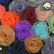 100 pcslot , 3.15″ Sheer Organza Rose Flower with Alligator Clip Brooch Pin Backings