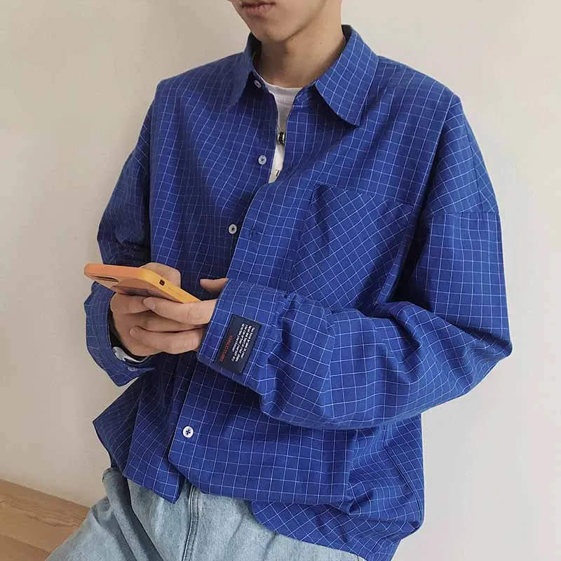 

2019 Spring New Men Casual Long Sleeve Plaid Shirts Male Streetwear Fashion Hip Hop White Black Dress Shirt Coat