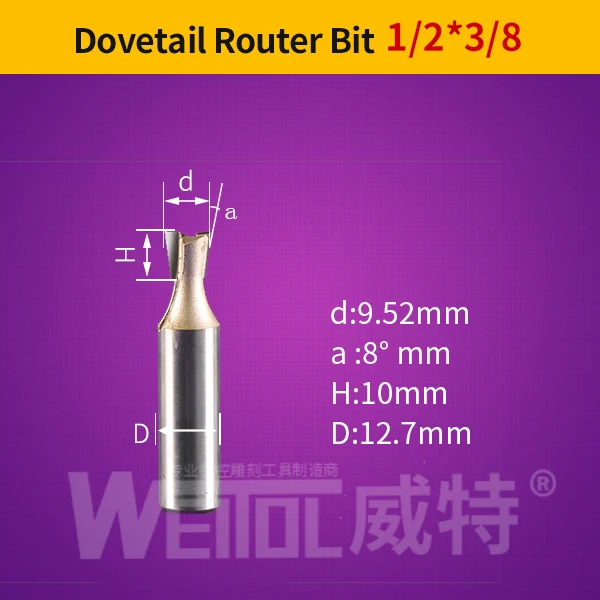 Weitol 1 шт. 1/2 или 1/4 дюймов ласточкин хвост бит резец древесины фрезерный станок с ЧПУ деревообрабатывающий фрезерный станок бит резной инструмент - Длина режущей кромки: 1238