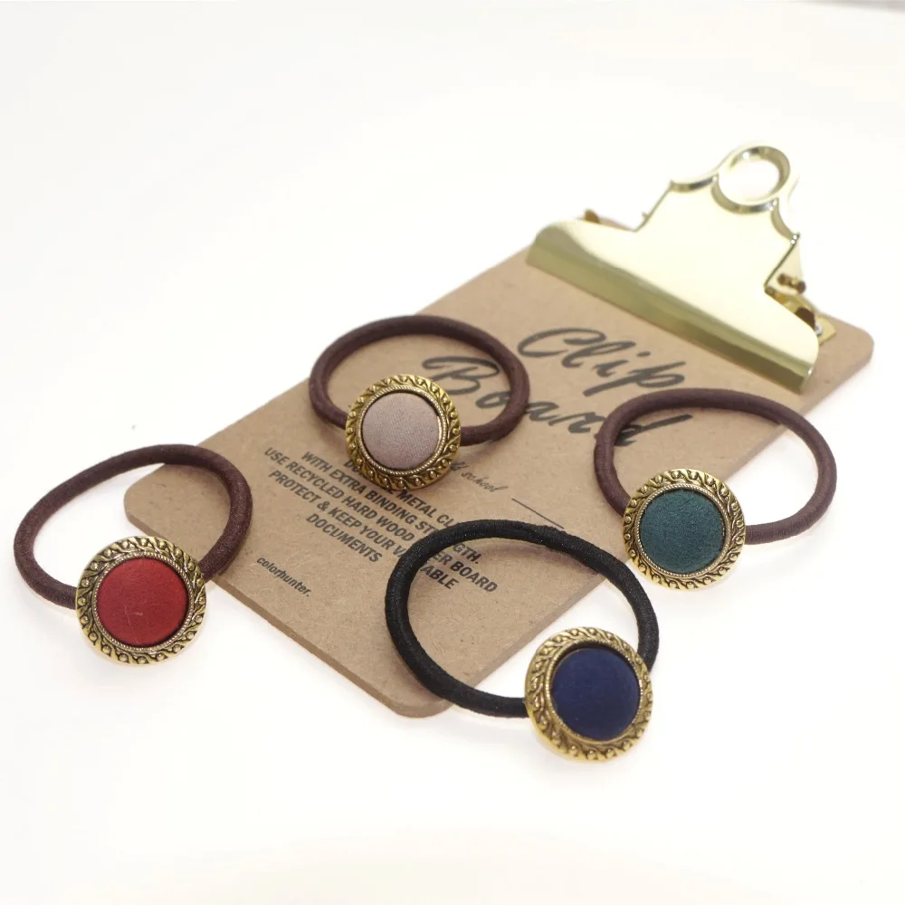 

Elegant Vintage Solid Circle Golden Border Black Elastic Hair Gum Rubber Bands Headbands Hair Accessories Scrunchie For Women
