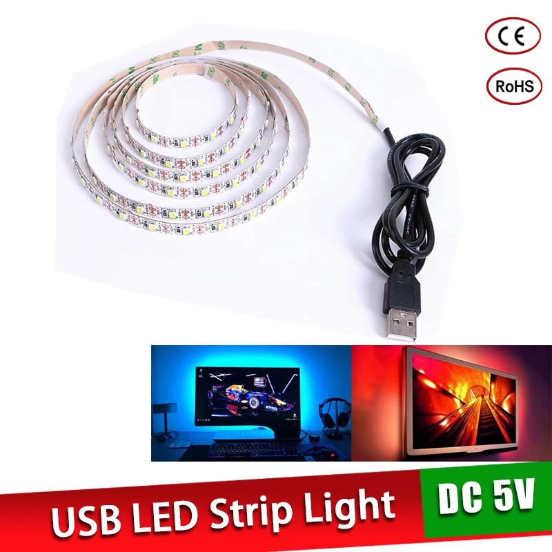 DC5V USB светодиодный ленточный светильник SMD3528 RGB/белый/теплый белый гибкий лента 50