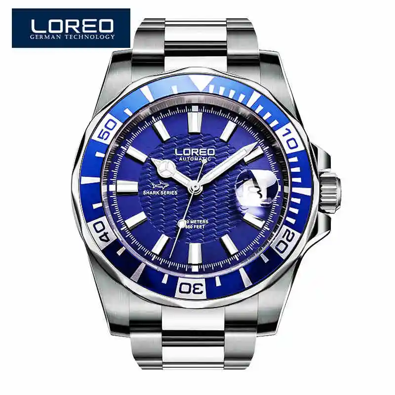 

2017 New LOREO Chronograph Waterproof Auto Date Wrist Watch Top Luxury Brand Stainless Steel Luminous Diver Male Automatic Clock