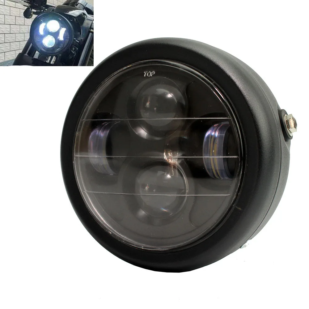 Черный Универсальный 6 5 &quotмотоцикл LED Проекция Кафе Racer фара для Harley Bobber Choppers HALO