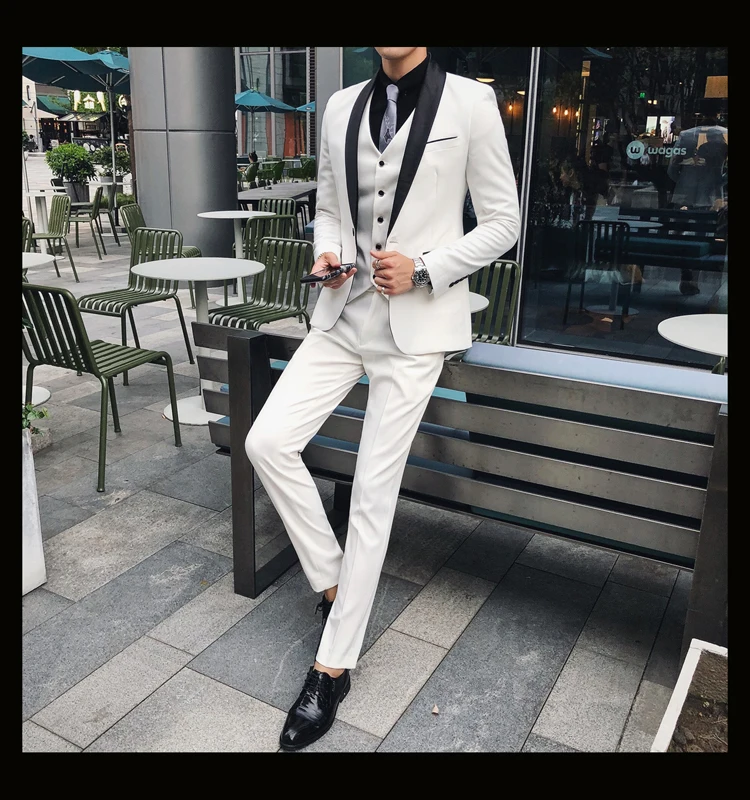 Белый костюм для мужчин для свадьбы Slim Fit Terno Completo 3 шт. мужские формальные костюмы смокинг черный Ternos костюм Homme Heren Pakken