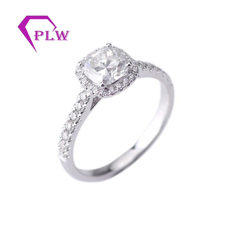 

Provence Jewelry 14K White Gold 1 ct 6*6 mm D Color Cushion Cut Moissanite Diamond Halo Ring Engagement Ring For anniversary