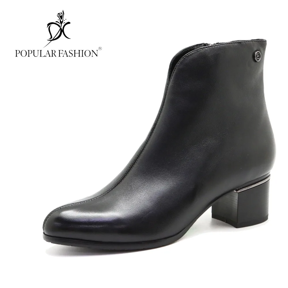 

Ankle Boots Woman Fashion Black Sheepskin Shoes Handmade Genuine Leather Botas with Short Plush Size 35-42 botines mujer 2018