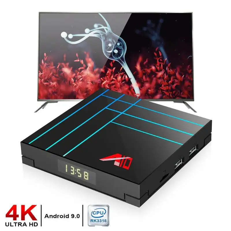 A10 Android 9,0 Smart tv Box RK3318 Четырехъядерный 4G+ 64G 4 K WiFi телеприставка