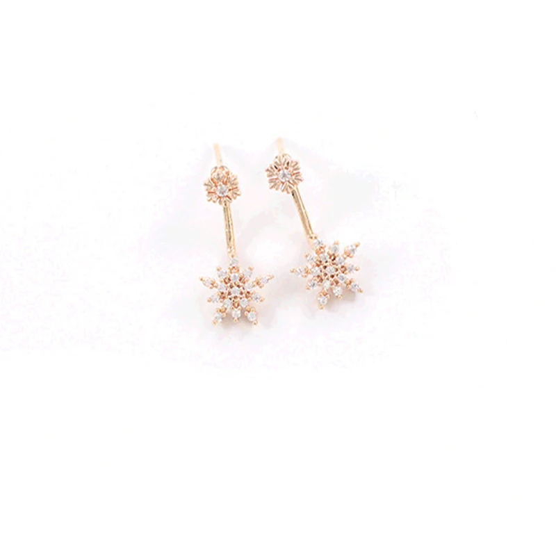 

Crystal Snowflake Pendant Small One piercing Golden & Silver Metallic Stud Earrings Women