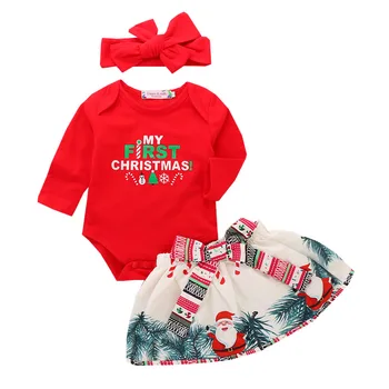 

Infantil Baby Christmas Newborn Girl Clothes Sets Bodysuit+Headband+Skirts 3Pcs Clothing Sets Long Sleeve Spring Autumn Clothes