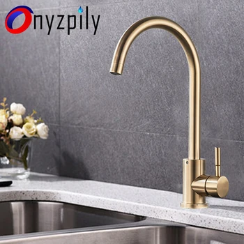 

Onyzpily Brushed Golden Kitchen Sink faucet 360 Rotation Deck Mounted Faucet Cold and Hot Mixer