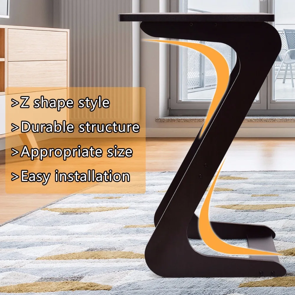 Goplus Portable Sofa Table Modern End Side Tables Console Snack TV Coffee Tray PC Laptop Desk Z-Shape Wooden Desk HW56267BR