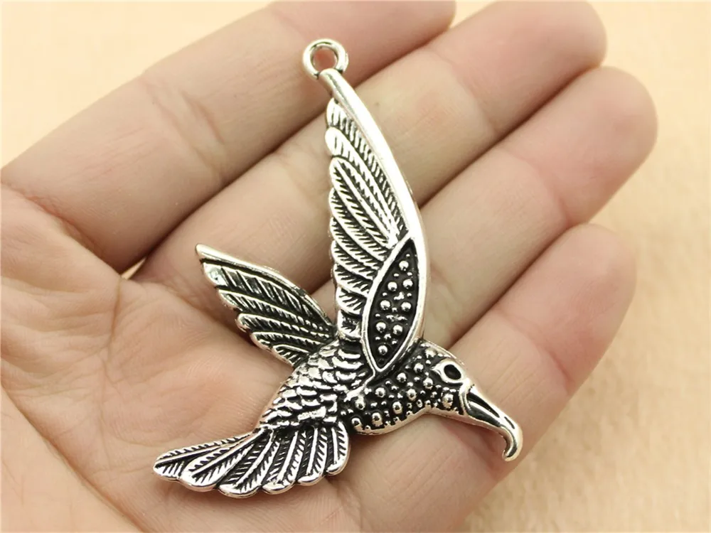 WYSIWYG 2pcs 63x53mm Bird Eagle Charm Pendants For Jewelry Making Antique Silver Animal Eagle