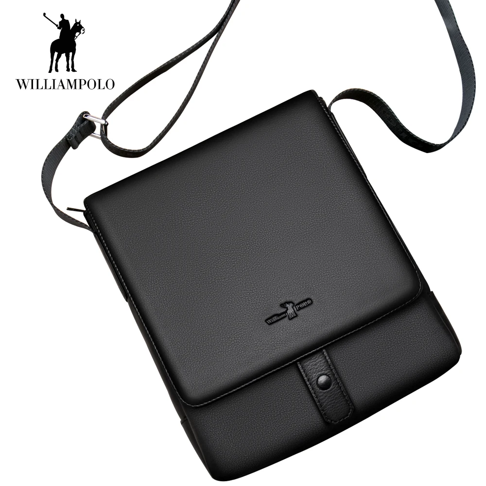 

WilliamPOLO New Shoulder Bag Men Genuine Leather Briefcase Black Crossbody Sling Bags Adjustable Shoulder Strap Large Capacity