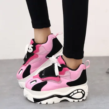

Koovan Women's Sneakers 2018 Matsushi Muffin Sports Net Shoes Coloured Increased Wheel Bottom Women's Leisure Shoes