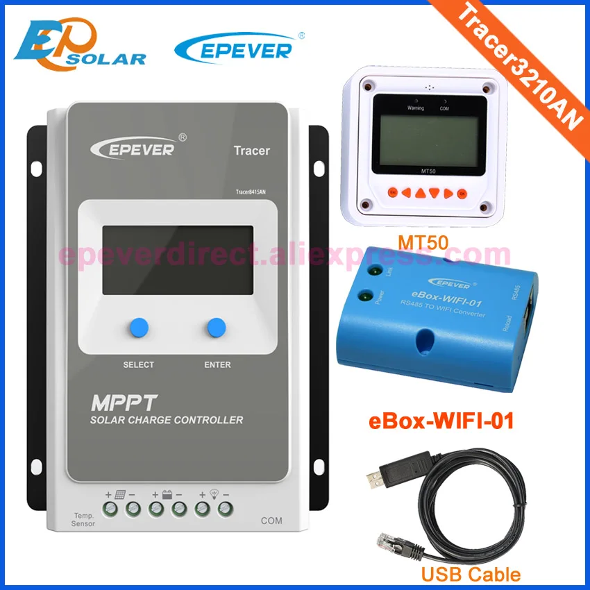 

Solar Power Regulator MPPT EPEVER Tracer3210AN TNT shipping wifi box USb cable MT50 Meter 12V 24V auto work 30A 30amps