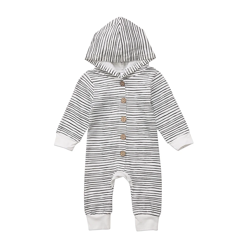 

0-24M Casual Newborn Infant Baby Boy Girl Long Sleeve Striped Hooded Romper Jumpsuit Outfits Baby Clothes