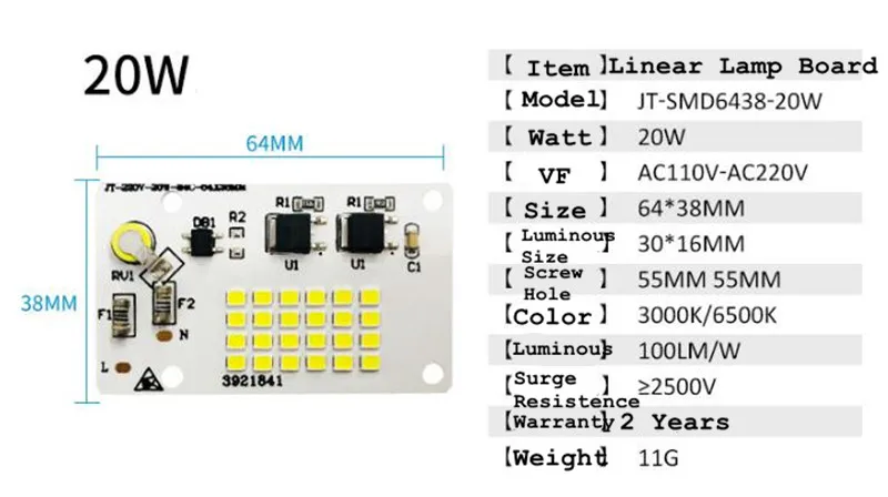 Светодиодный чип AC220V COB SMD2835 10 Вт 20 Вт 30 Вт 50 Вт 100 Вт 200 Вт линейный ламповый модуль прожектора без необходимости Светодиодный драйвер 10 шт