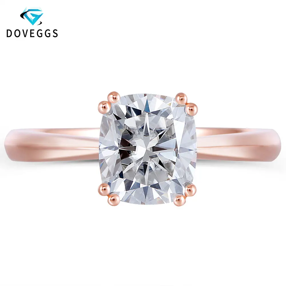 DovEggs, элегантное, 10 к, розовое золото, 7*8 мм, 2,0 карат, FG, цвет, лаборатория, созданная подушка, Муассанит, бриллианты, обручальные кольца для женщин