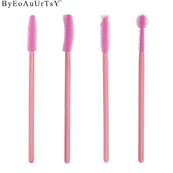 

200pcs/lot Full Pink Silicone Brush Makeup Brushes Mix Different Shape Eyelashes Brushes For Eyelash Extension Mascara Wands