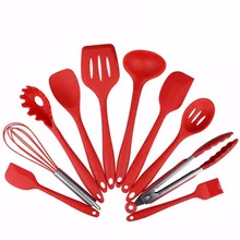 10 Pieces Silicone Cooking Set Spoons, Turners, Spatula & Ladle Etc Heat Resistant Kitchen Utensils Easy to Clean free shipping