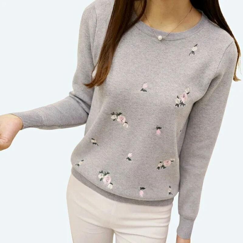 

Fashion 2018 AutumnAnd Winter Sweater Women Embroidery Knitted Winter Women Sweater female