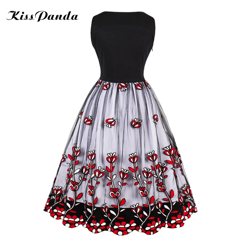 women dress 2017 lace floral print a-line vintage dresses summer autumn (5)