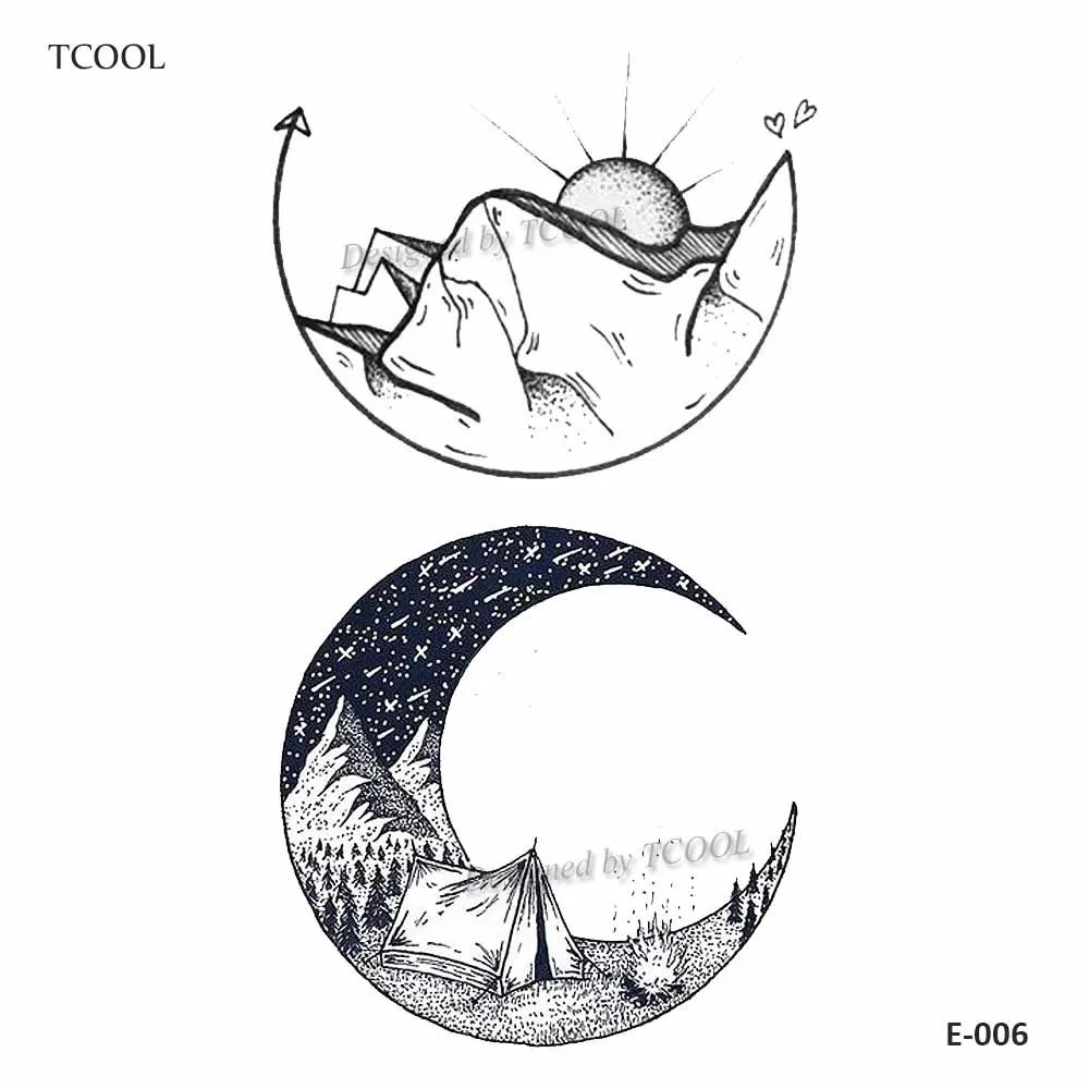 

HXMAN Mountain Moon Temporary Tattoos for Waterproof Men Fake Body Art Women Original Design Fashion Hand Sticker 9.8X6cm E-006