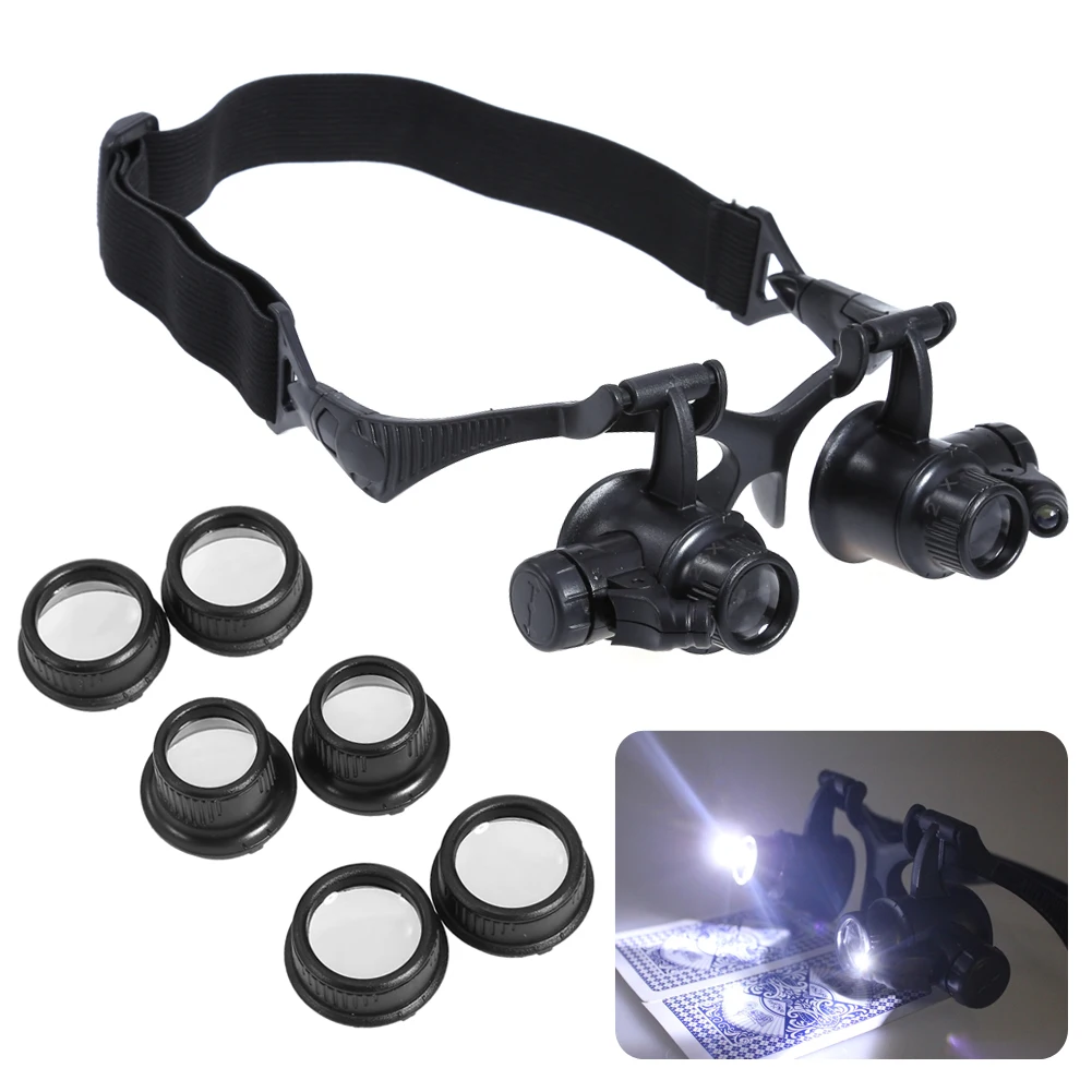 

10/15/20/25X LED Magnifier Magnifying Eye Glass Loupe Jeweler Watch Repair Magnifier Glasses With 2 Lights New Loupe Microscope