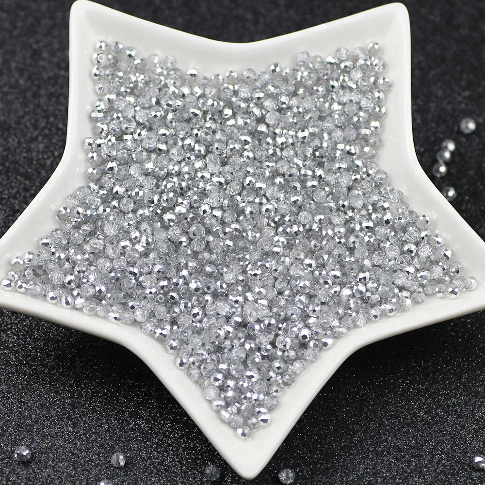 

Silver 4x3mm 100pcs Austria Spacer Rondelle Crystal Beads for Needlework Women Diy Accessories Pearls Facet Glass Loose Beads