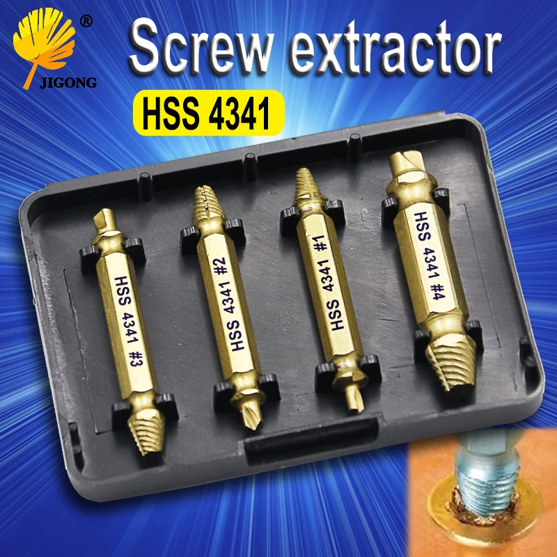 

4pcs/Set HSS 4341 Double Side Damaged Screw Extractor Drill Bits Out Remover Bolt Stud Tool For Metal Damaged Screw Extractor