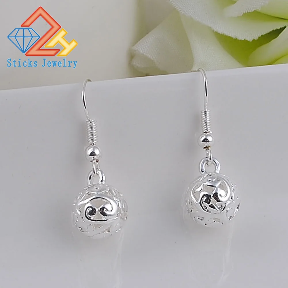 

Fashion Jewelry 925 Sterling Silver Hollow Out Flower Alloy Round Ball Bead Hoop Dangle