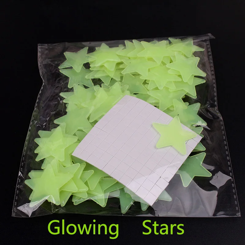 100PcsPack 3D Stars Glow Plastic Wall Sticker In Dark Luminous Fluorescent Sticker Decal Wallpaper Room Decoration Home Decor  (1)