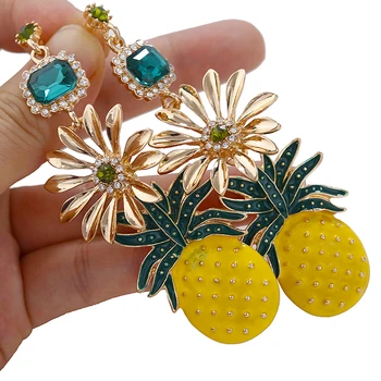 

AENSOA Baroque Exaggerated Pineapple Flowers Drop Earrings For Women Fashion 2020 Long Statement Earrings Party Jewelry