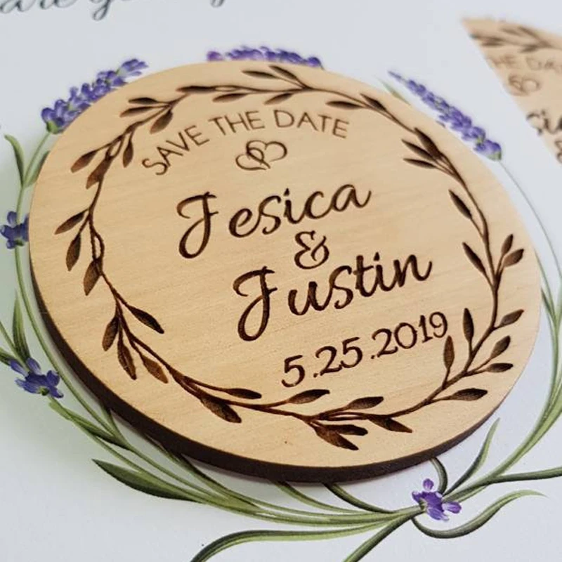 

Rustic Save the Date Magnets Custom Save the Date without Card and Envelope Enagraved Magnets Wood Invitation