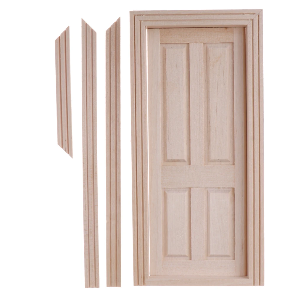 1/12 Dollhouse Miniature Wooden External 4-Pane Double Door Unpainted DIY