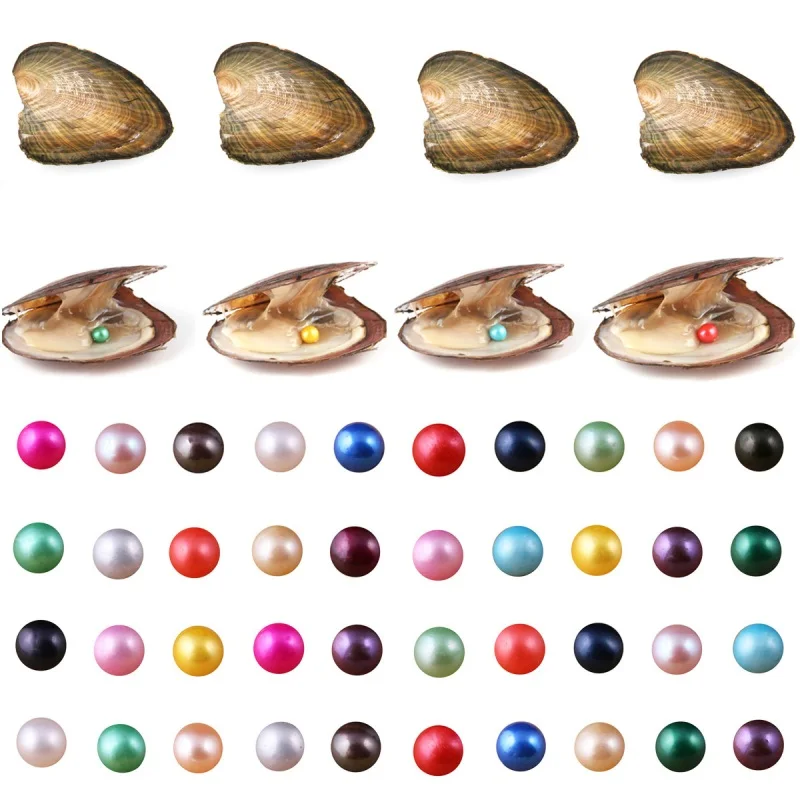 

Pearls in Oyster 10PCS Freshwater Cultured Pearl Oysters with Round Pearl Inside Random Color (6.5-7.5mm) Jewelry Making
