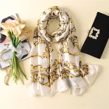 Новинка, весенний женский шарф из натурального шелка с цифровой печатью, накидка и шали, роскошные брендовые длинные мягкие шарфы SFN237