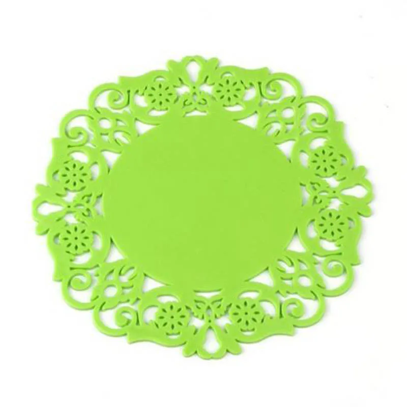 

New Hollow Lace Flower Design Round Silicone Table Cups Coaster Heat Resistant Pads SF66