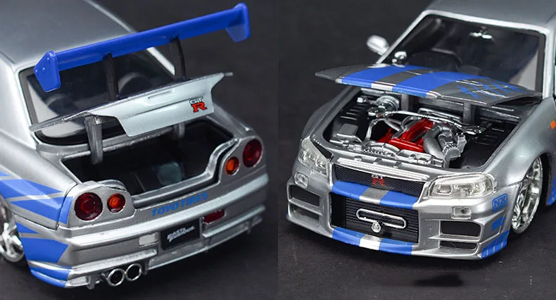 1:24 Scale Fast& Furious Alloy 2002 Nissan Skyline GTR R34 Toy Cars Diecast Model Kids Toys Collection Gifts For Kids