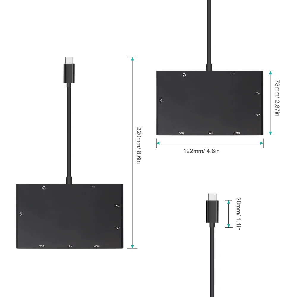 USB C концентратор для Macbook Pro thunderbolt 3 HDMI Ethernet VGA адаптер кардридер 5 мм разъем type с