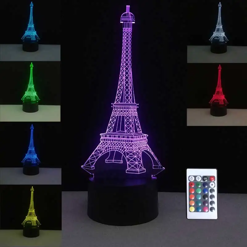 3D Красочные настольные лампы USB Светодиодная лампа Франция Эйфелева башня