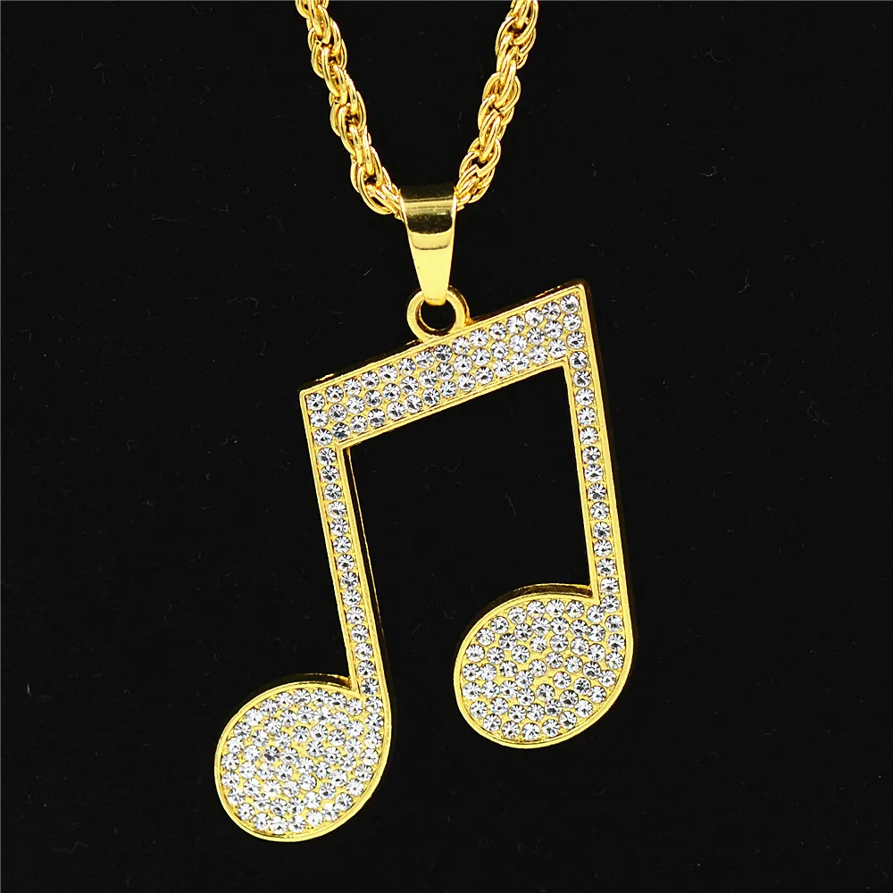 Uodesign горный хрусталь ритм кулоны ожерелья для мужчин хип-хоп Музыка Примечание длинная цепь сплав золотого цвета свитер ожерелье