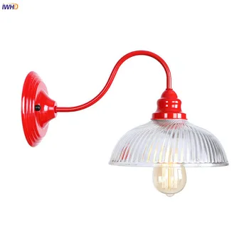 

IWHD Red LED Wall Lamp Glass Iron Wandlamp Bedside Living Room Fixtures Home Lighting Bathroom Light Applique Murale Luminaire