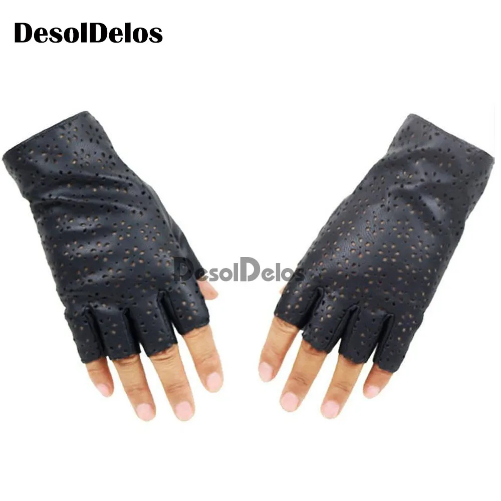 

2019 New Arrival Women Fingerless Gloves Breathable Soft Leather Gloves for Dance Party Show Women Black Half Finger Mittens