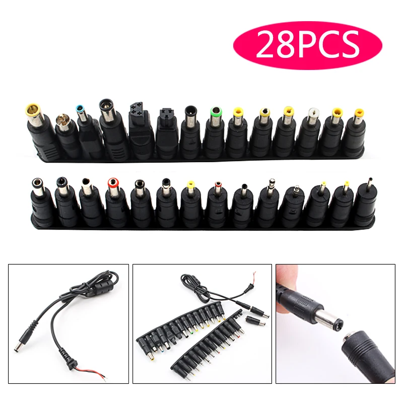 

Universal AC DC Jack Charger Connector Plug for Laptop /Notebook AC DC Power Adapter with Cable 1 Set /28pcs